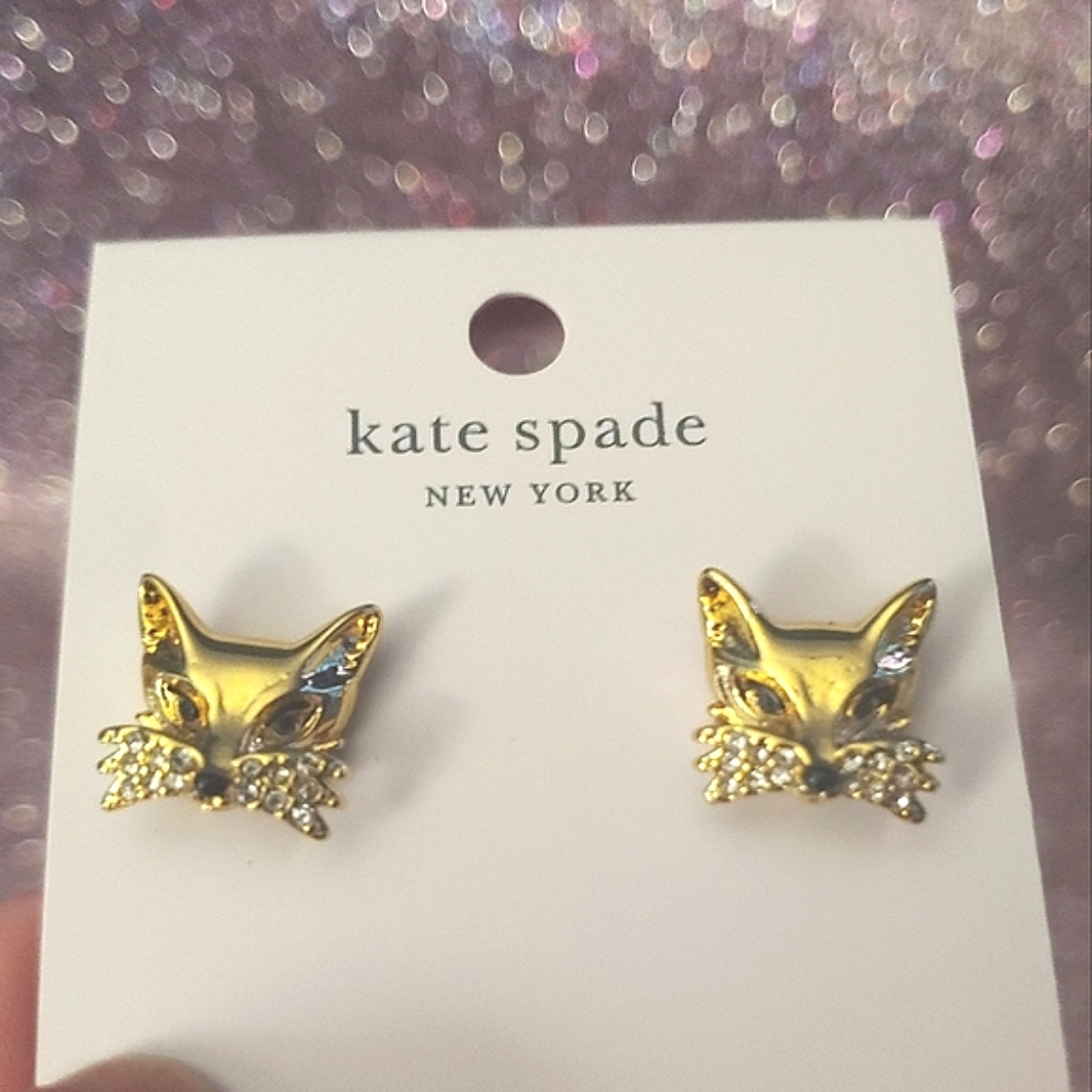 Kate Spade So Foxy Earrings Gold Tone Crystal Fox Stud Earrings